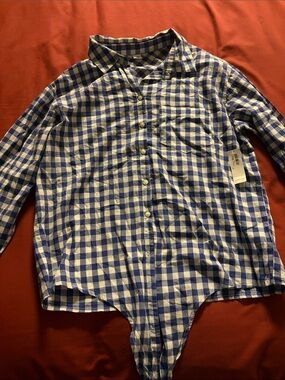 Old Navy Blue and White Gingham Button-Front Blouse